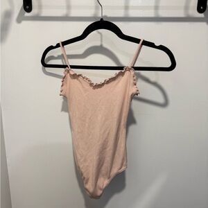 Wilfred Aritzia Pink Ruffle Trim Bodysuit
